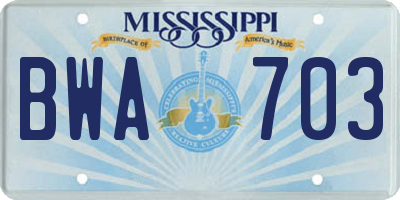 MS license plate BWA703