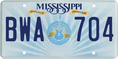 MS license plate BWA704