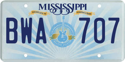 MS license plate BWA707