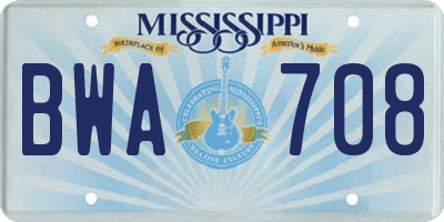 MS license plate BWA708