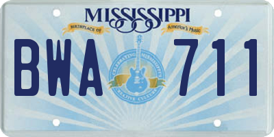 MS license plate BWA711