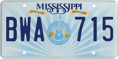 MS license plate BWA715