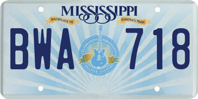 MS license plate BWA718