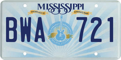 MS license plate BWA721