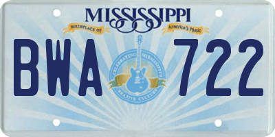 MS license plate BWA722