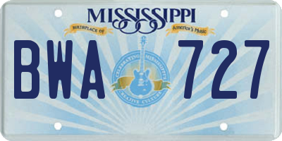 MS license plate BWA727