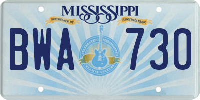 MS license plate BWA730