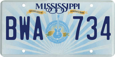 MS license plate BWA734