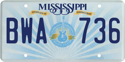MS license plate BWA736