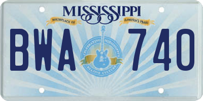 MS license plate BWA740