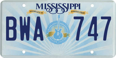 MS license plate BWA747