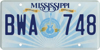 MS license plate BWA748