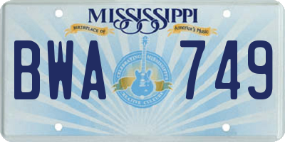 MS license plate BWA749