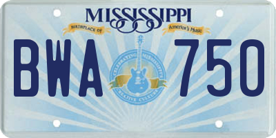 MS license plate BWA750