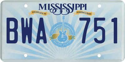 MS license plate BWA751