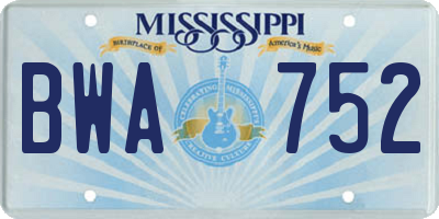 MS license plate BWA752