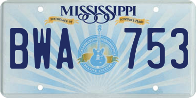 MS license plate BWA753