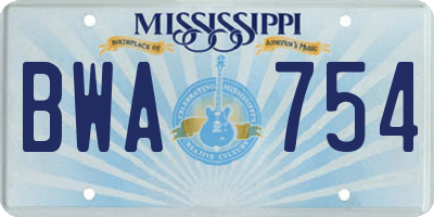 MS license plate BWA754