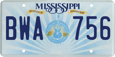 MS license plate BWA756