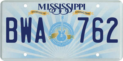 MS license plate BWA762