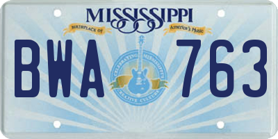 MS license plate BWA763