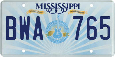 MS license plate BWA765