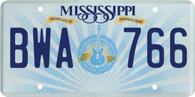 MS license plate BWA766