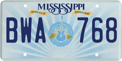 MS license plate BWA768
