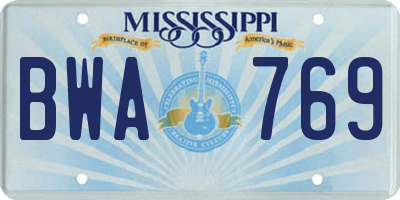 MS license plate BWA769