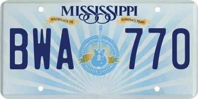 MS license plate BWA770