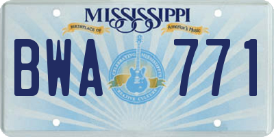MS license plate BWA771