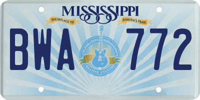 MS license plate BWA772
