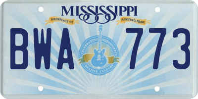 MS license plate BWA773