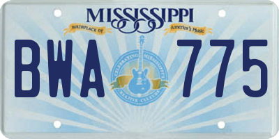 MS license plate BWA775