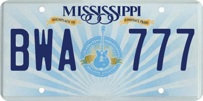 MS license plate BWA777