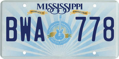 MS license plate BWA778