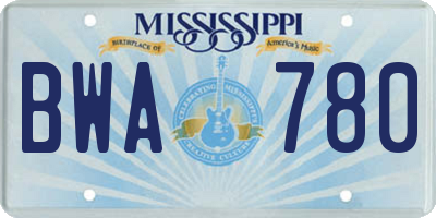 MS license plate BWA780
