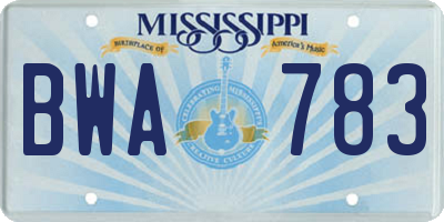 MS license plate BWA783