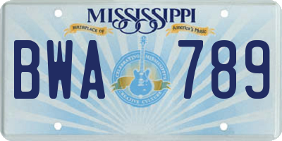 MS license plate BWA789