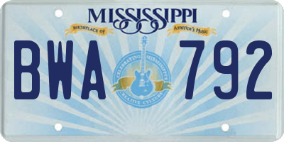 MS license plate BWA792