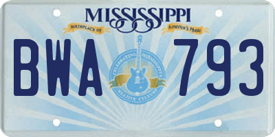 MS license plate BWA793