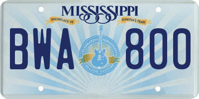 MS license plate BWA800