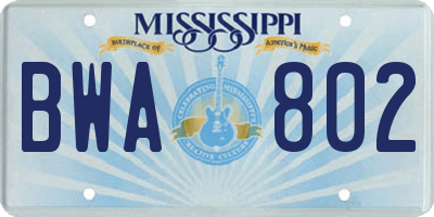 MS license plate BWA802