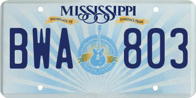 MS license plate BWA803