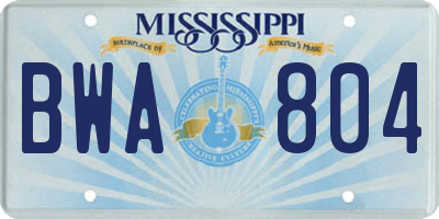 MS license plate BWA804