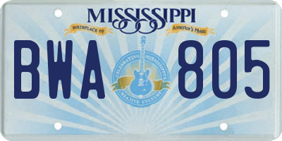 MS license plate BWA805
