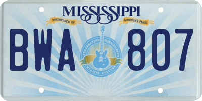 MS license plate BWA807