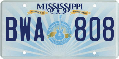 MS license plate BWA808