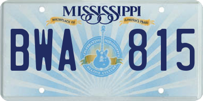 MS license plate BWA815