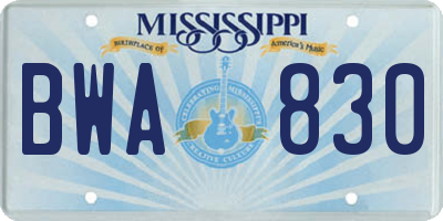 MS license plate BWA830